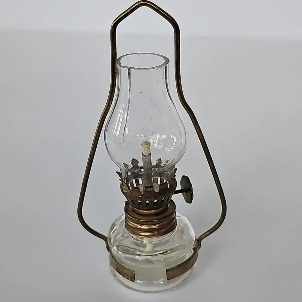 Set Of 2 Vintage Miniature Oil Hurricane Lamps Kerosene Decorative Brass 1745